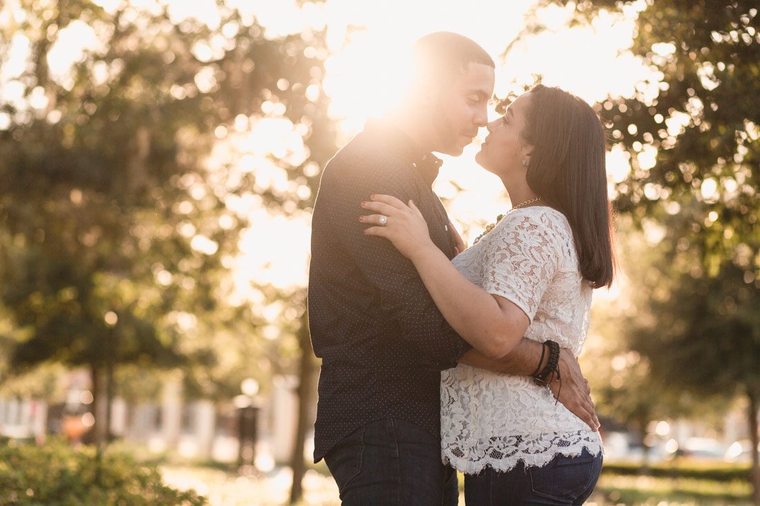 Romantic engagement session at Rollins College in Winter Park captured by top Orlando wedding photographer