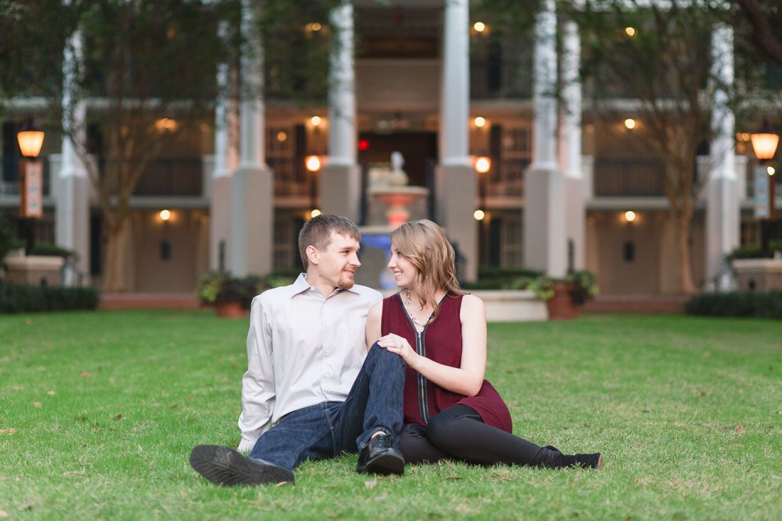 Orlando engagement and wedding photographer captures super fun and playful engagement photo shoot at the Port Orleans Riverside resort in Disney, Orlando Florida
