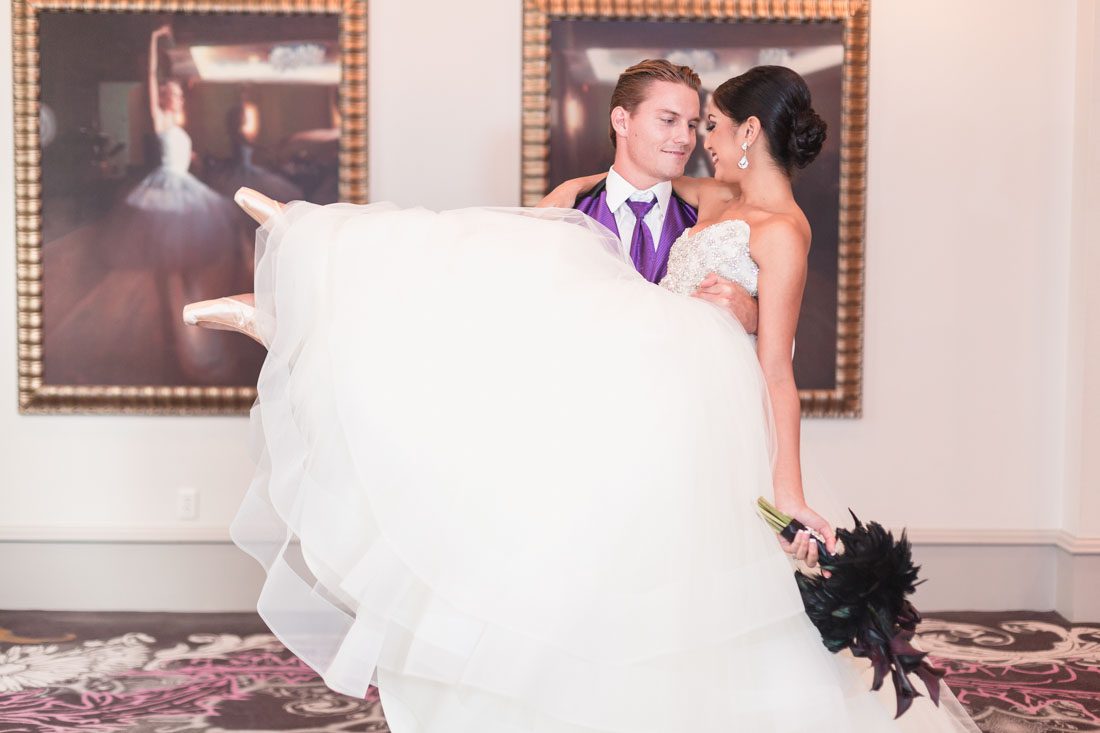 Orlando wedding photographer captures stunning ballerina black swan themed wedding at the Castle Hotel in Orlando