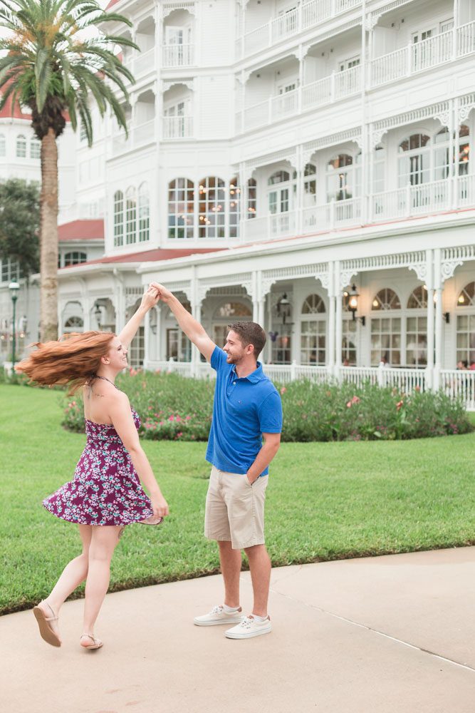 Fun romantic engagement photography session with top Orlando photographer at Disney's Grand Floridian Resort in Central Florida