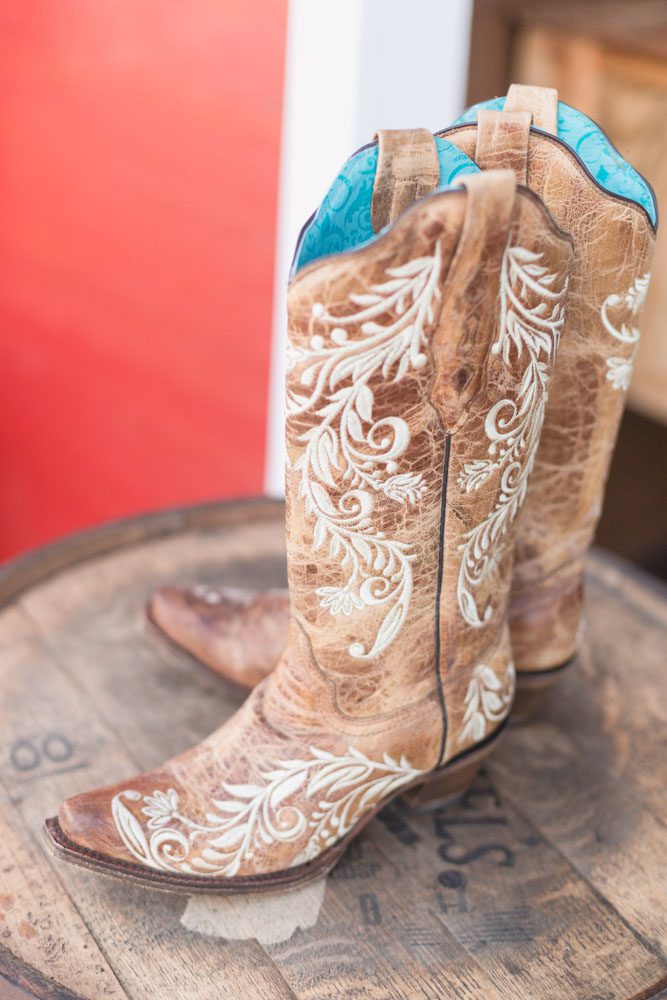 Cowboy boots for a country bride getting married at a barn north of Orlando, Florida