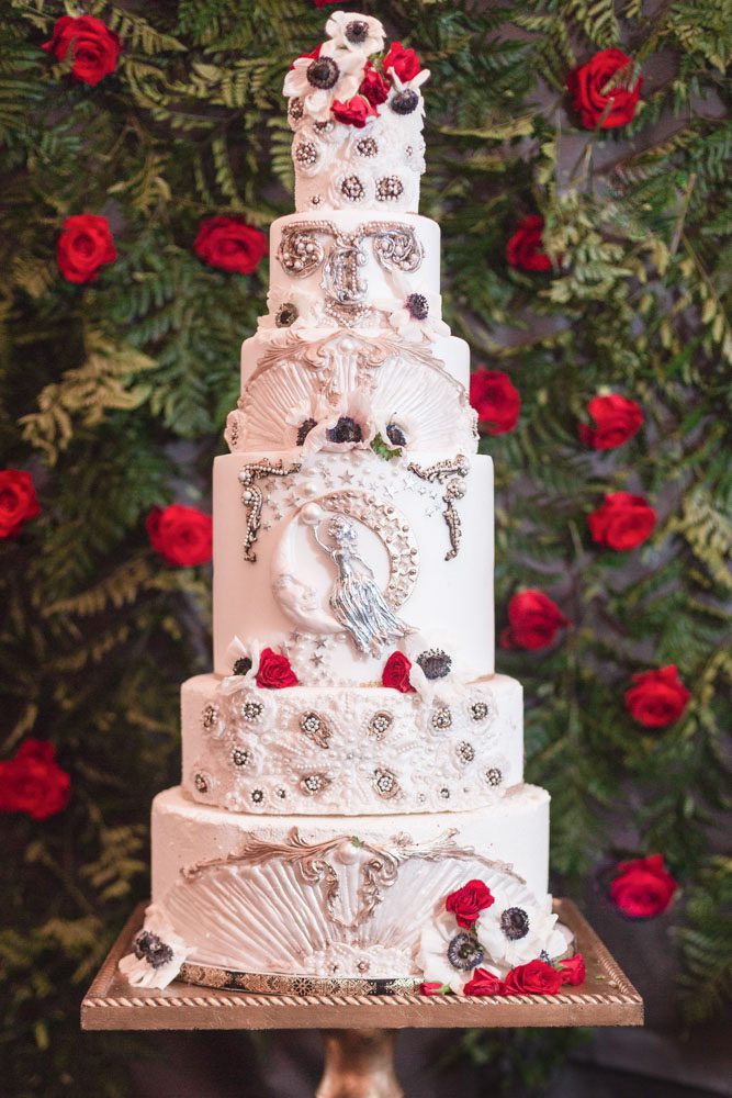 Six tier wedding cake created by top Orlando cake designer Bakers Cottage Cakes