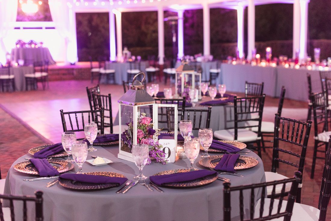 Photography of purple wedding decor at Cypress Grove outdoor wedding venue in Orlando