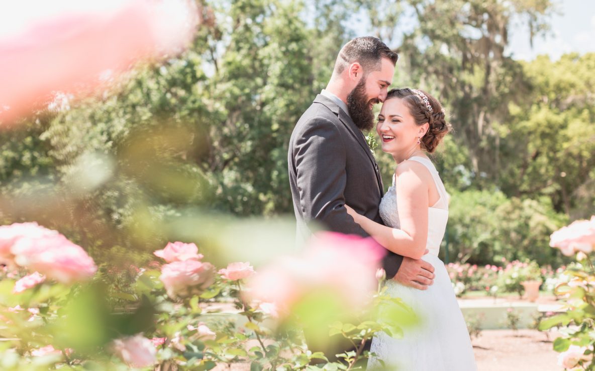 Romantic intimate wedding photo at Leu Gardens captured by top Orlando elopement and wedding photographer and videographer