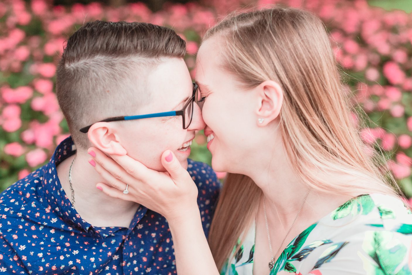 Lesbian engagement photo at the grand floridian with flowers in Orlando