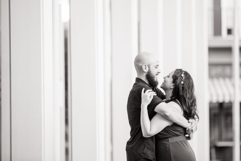Creative engagement photo with architecture at an engagement session in Orlando Florida