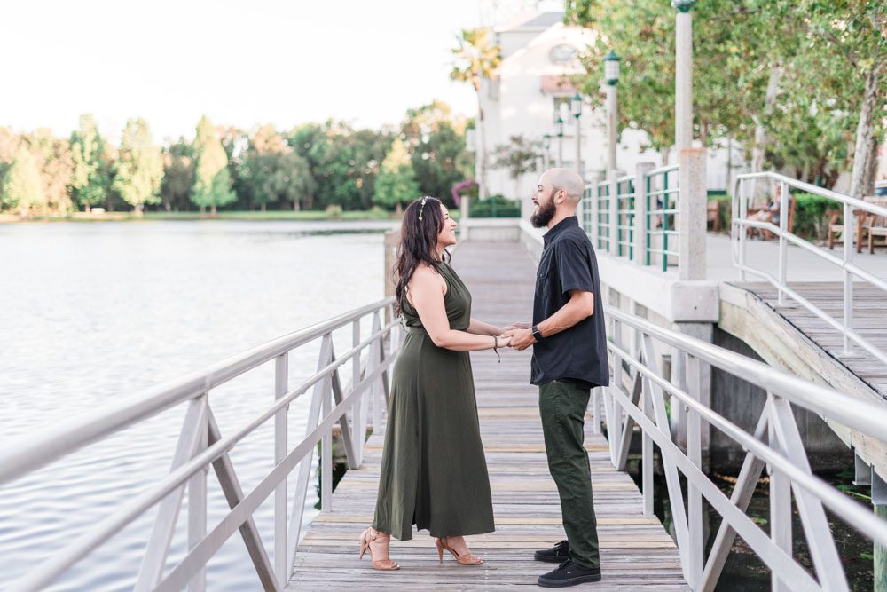 Romantic engagement session on the waterfront in Celebration captured by top Orlando engagement photographer