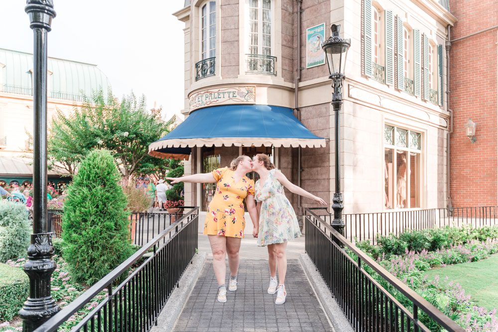 Romantic engagement session at Epcot park in Disney captured by Orlando gay and lesbian photographer