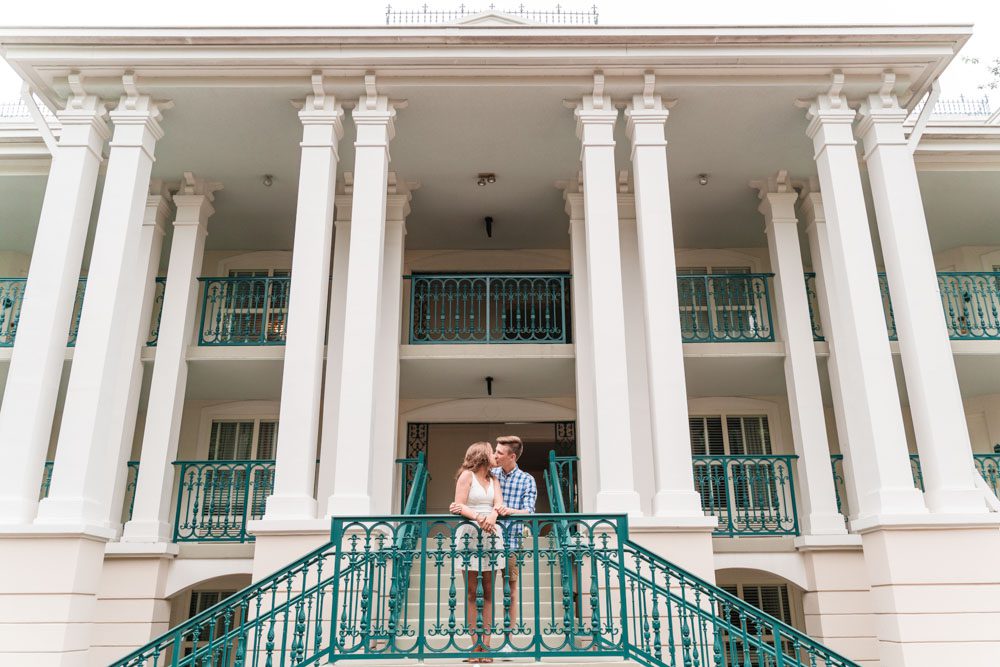 Wide engagement photo at Port Orleans Riverside Disney resort captured by top Orlando photographer
