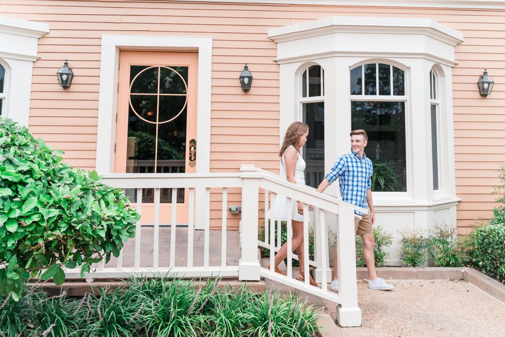 Romantic engagement photo at Disney resort after a surprise proposal in Orlando