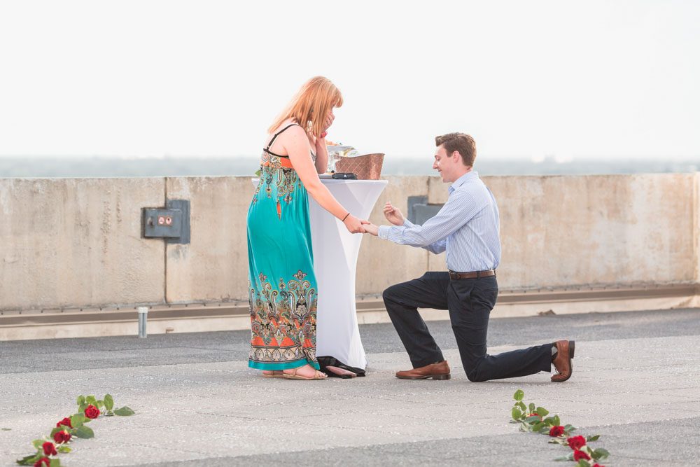 Orlando surprise proposal on a rooftop at The Balcony venue captured by top engagement photographer