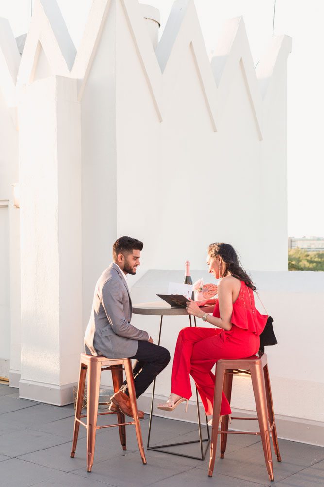 Romantic sunset surprise proposal on a rooftop in Orlando, Florida