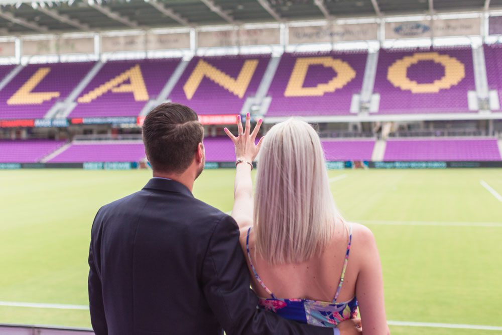 Surprise proposal at the Orlando City Soccer stadium in downtown Orlando Florida
