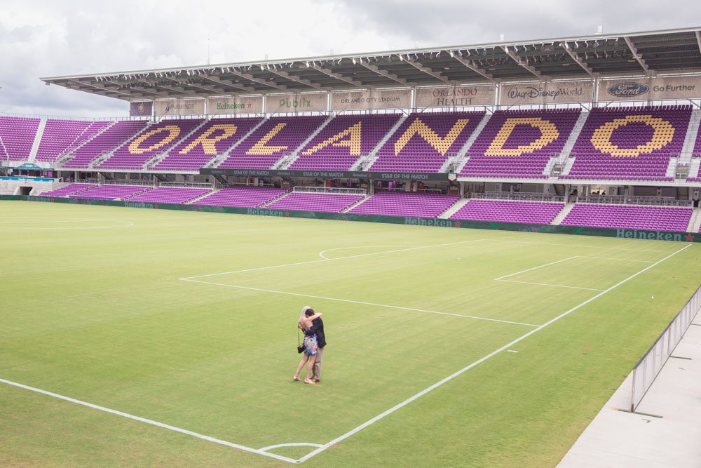 Surprise proposal at the Orlando City Soccer stadium in downtown Orlando Florida