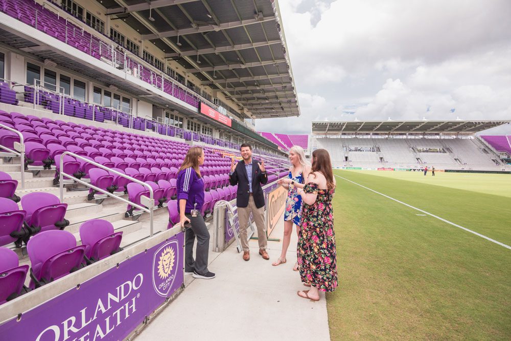 Surprise proposal at the Orlando City Soccer stadium in downtown Orlando Florida